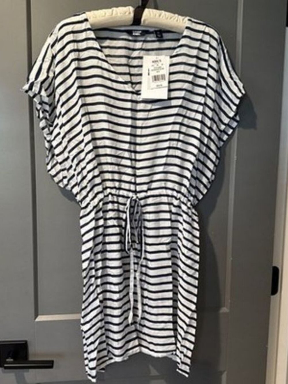 LANDS' END Womens White Navy Stripe Swim Cover-Up Modal Size Medium 10-12